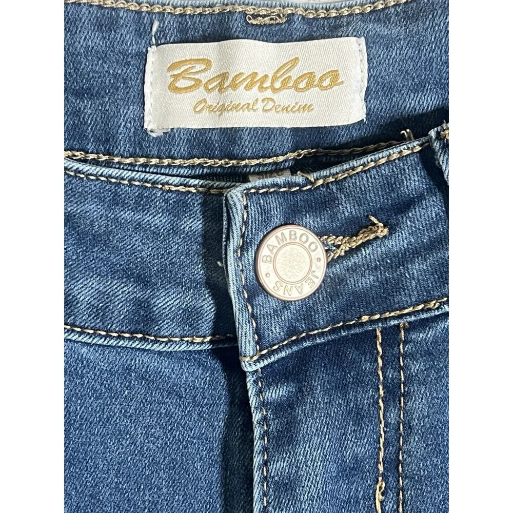 Bamboo Women's Denim 9 Floral Embroidery Bell Bottom Jeans Boho Festival